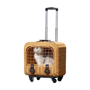 Travel in Style with the Pet Woven Rattan Carrier