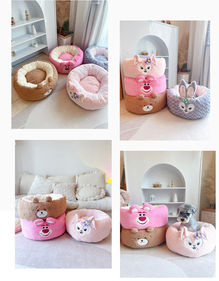 Discover the Comfort and Charm of the Pet Cartoon Plush Round Four Season Nest Bed